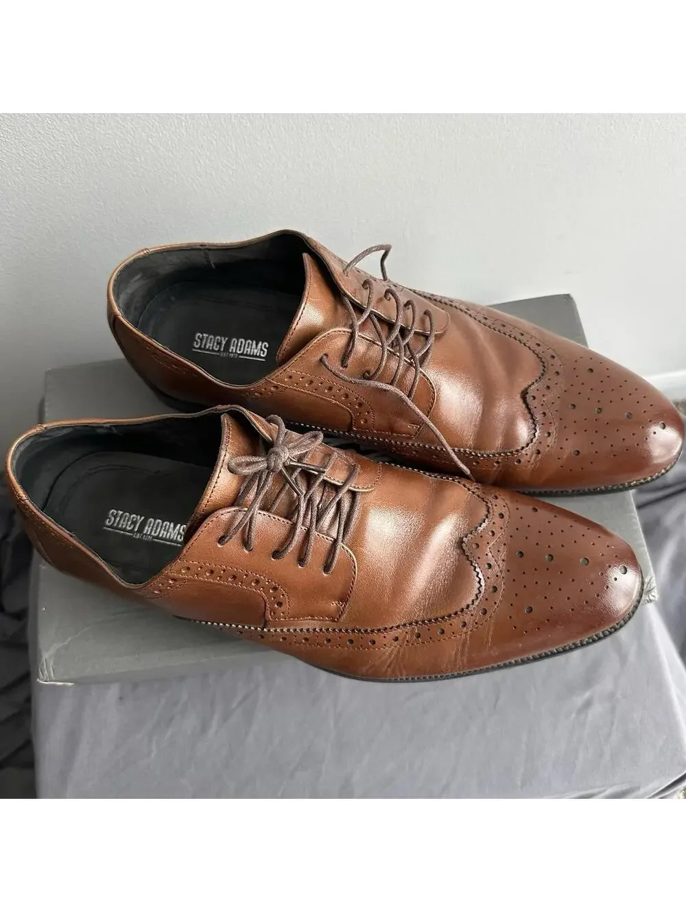 Stacy Adams Men 13W Shoes Cognac Garrison Wingtip Leather Oxford